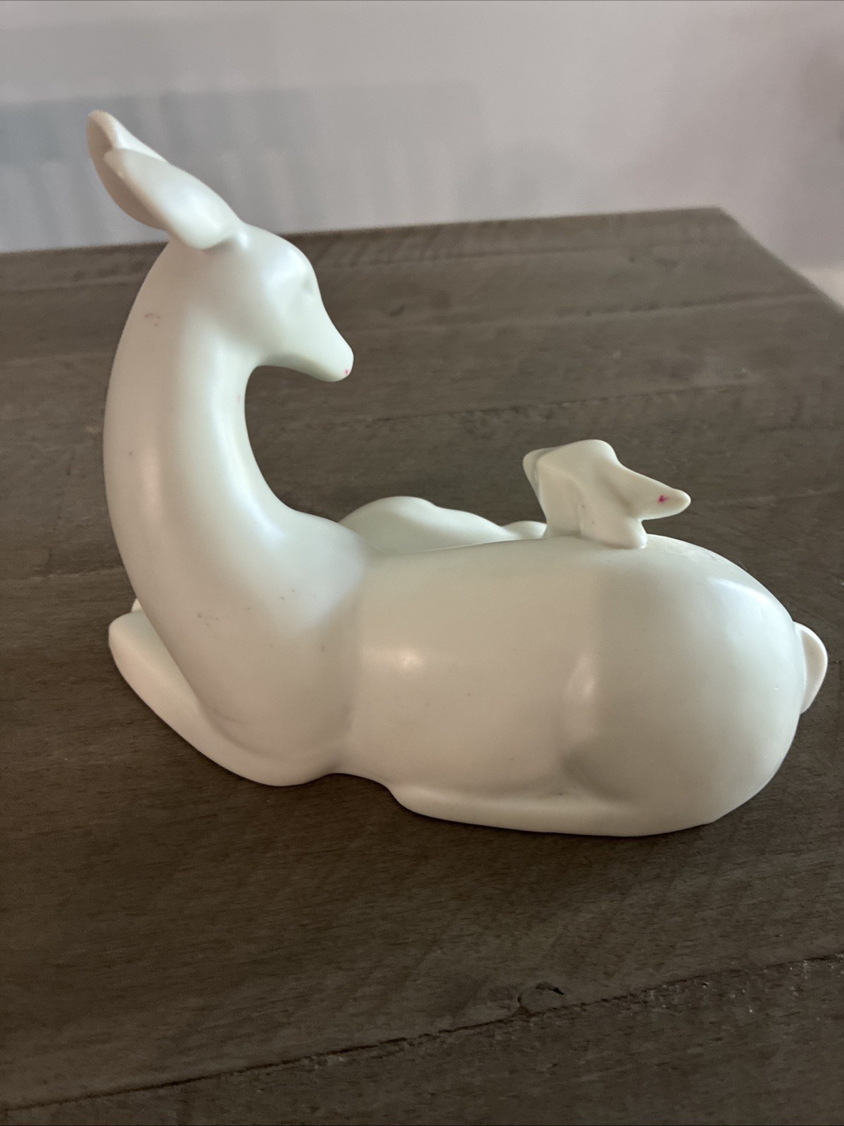 Vintage 1984 Gallery Originals Matte White Porcelain Mother Deer and Fawn