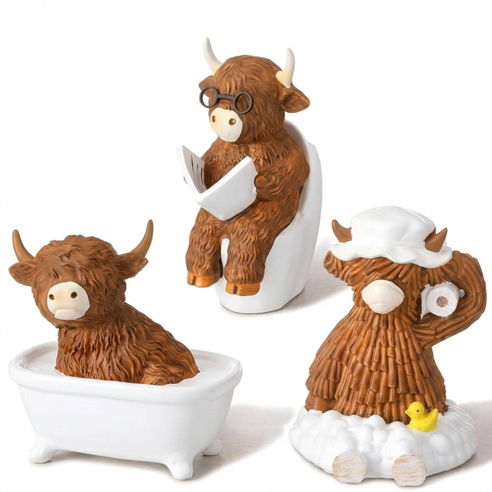 3 Pcs Highland Cow Bathroom Decor, Highland Cow Gnomes Figurine with Bathtub/…
