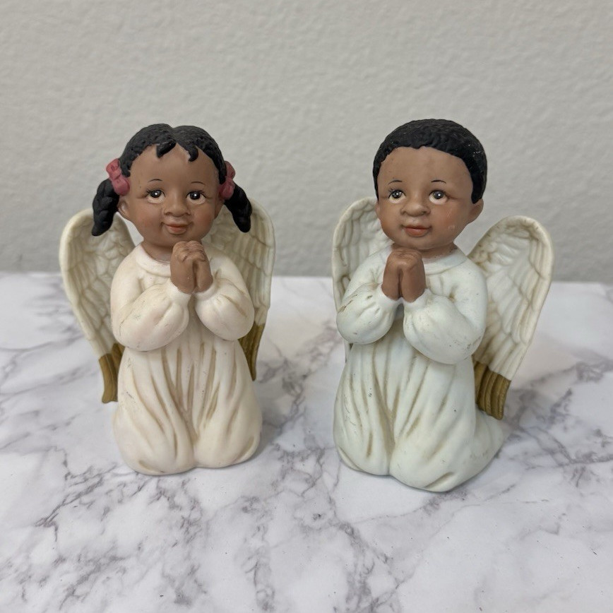 Home Interiors Double Blessings Praying Angel Child Figurines Resin 3D Set 2