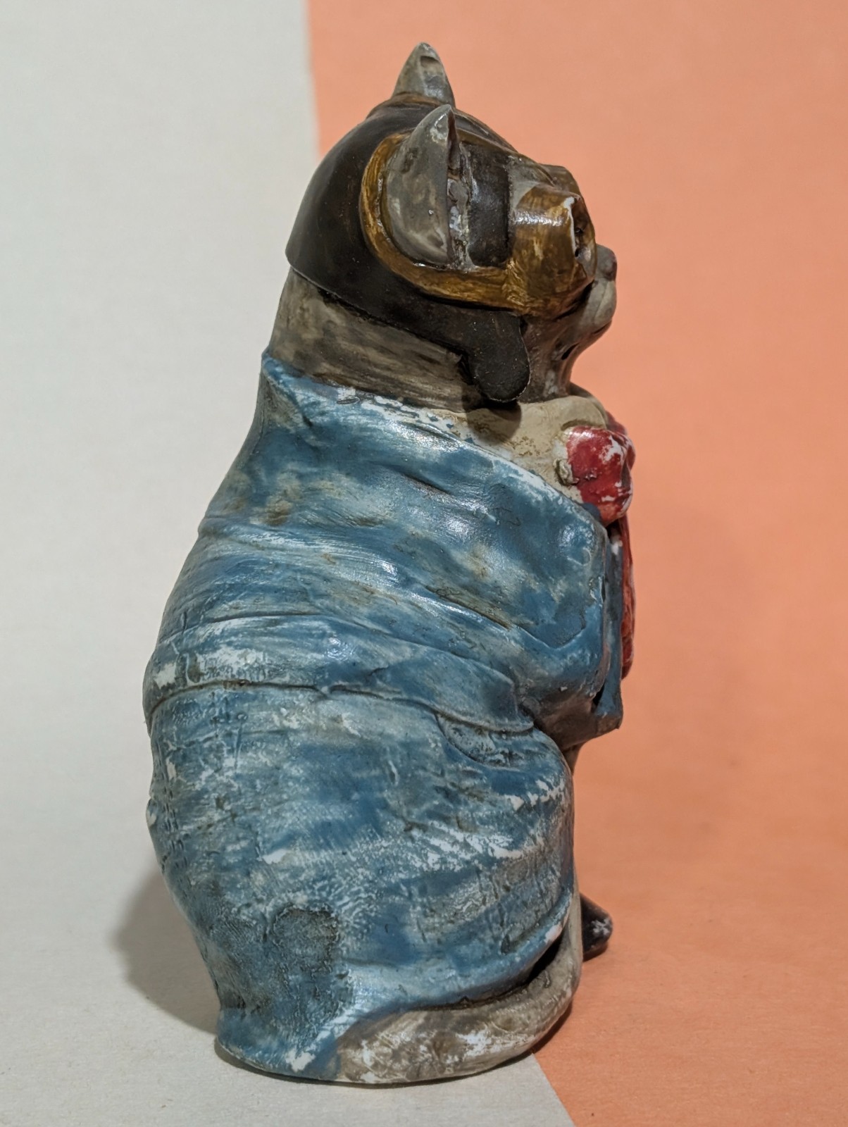 Antique German Gebruder Heubach 3807 Bisque Automobilist Motorist Cat Figurine