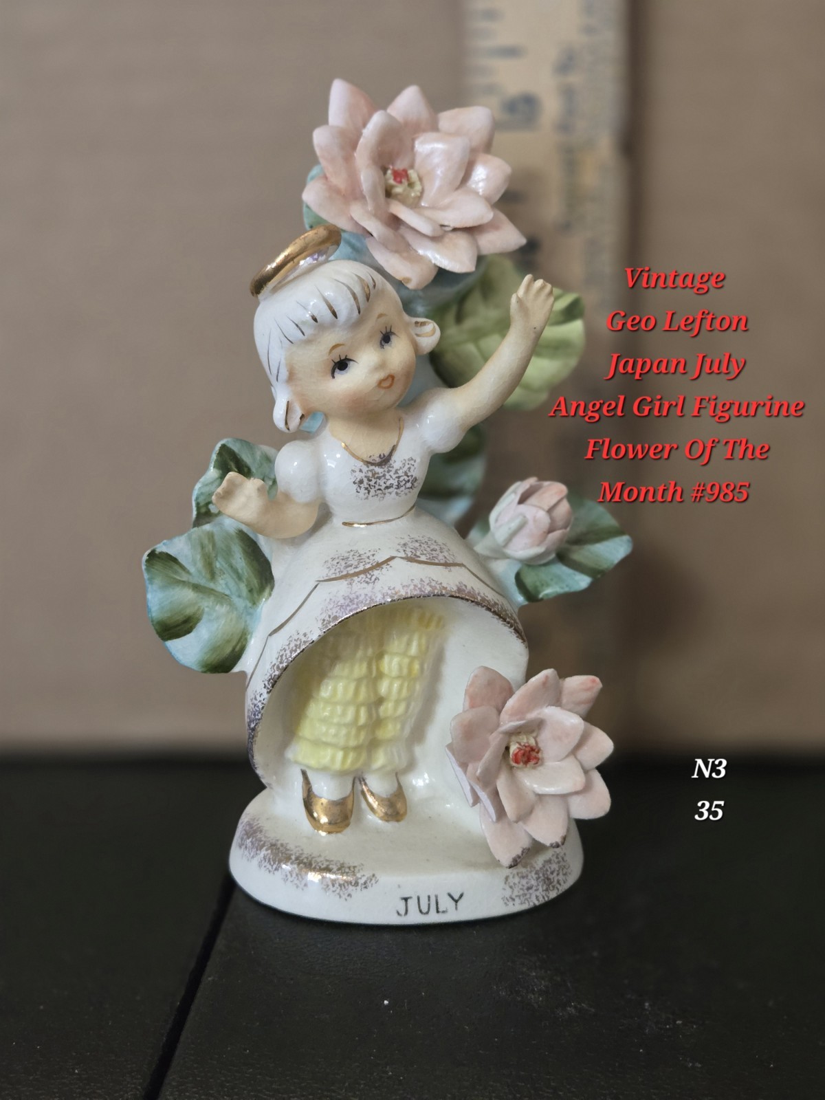 Vintage Geo Lefton July Birthday Angel Flower Of The Month. Japan