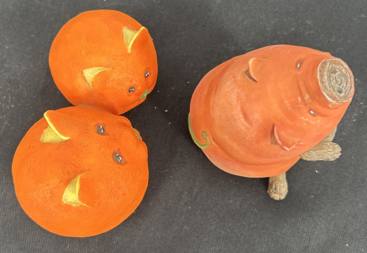 Enesco Home Grown Yam Sweet Potato Pig Orange Cat & Kitten Figurine Lot 2005