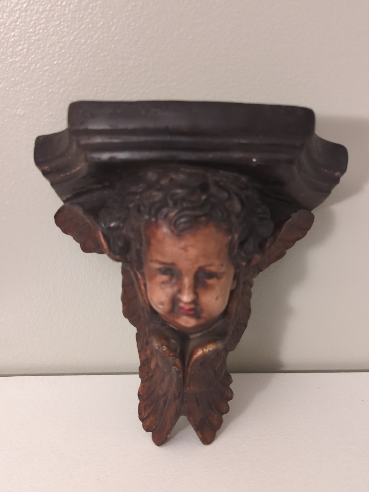 Vintage Plaster Chalkware Cherub Angel Putti Wall Shelf Sconce Ornate Decor