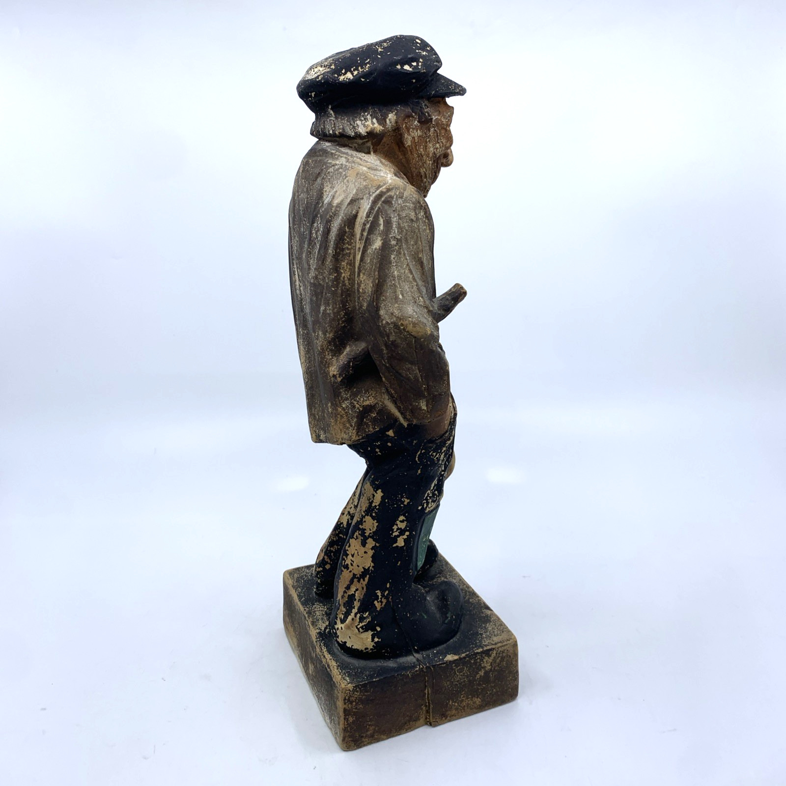 Vintage Chalkware “The Low Bidder” Folk Art Contractor Figure 11” Plaster Hollow