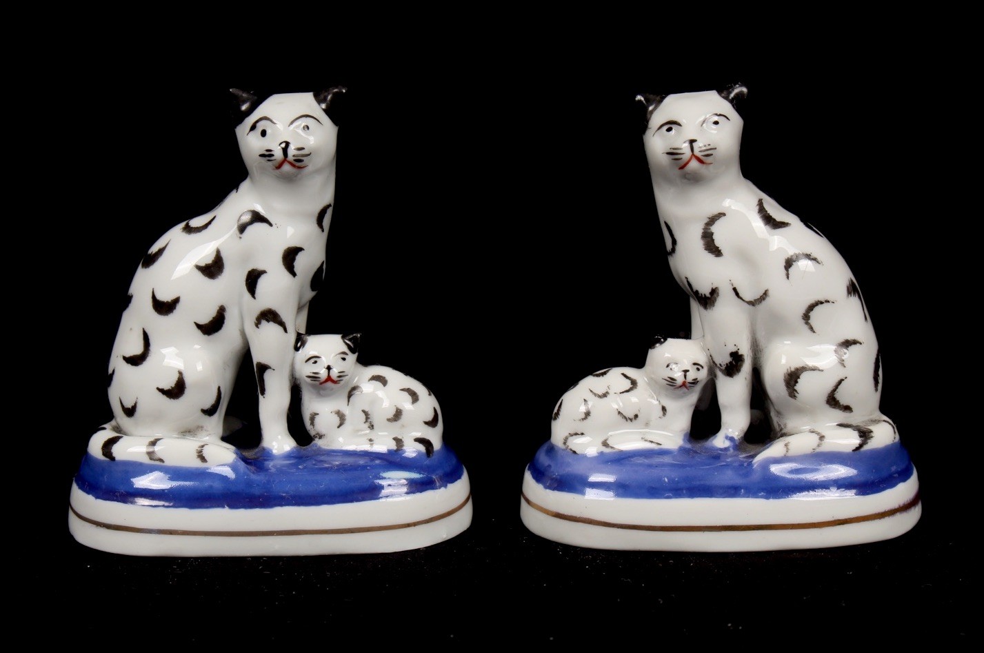 Samson Paris Porcelain Cat Family Stafford Chelsea Style Gold Blue Pillow 3”