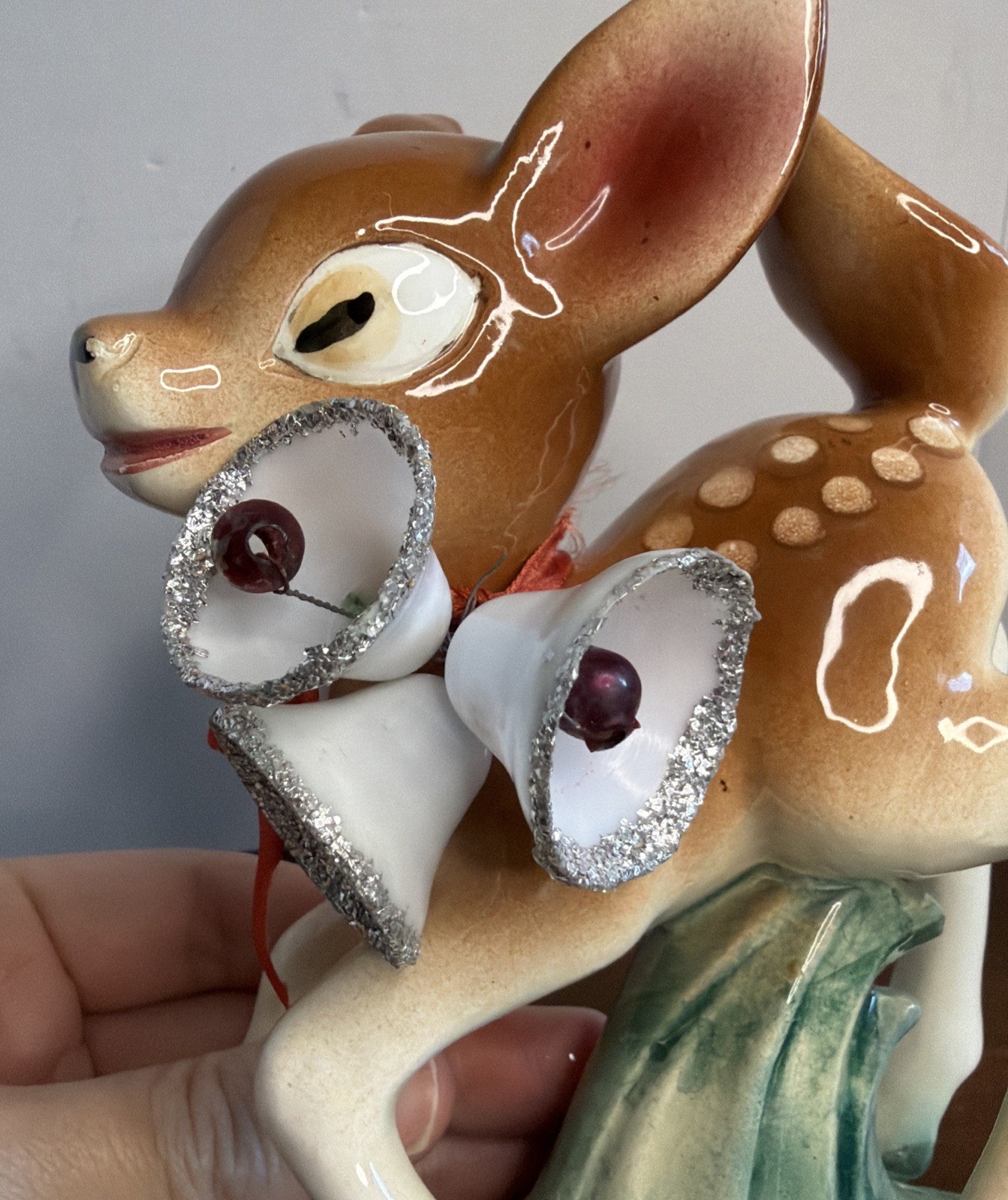 Vintage MCM Ucagco Occupied Japan Christmas Fawn Deer Figurine 7″