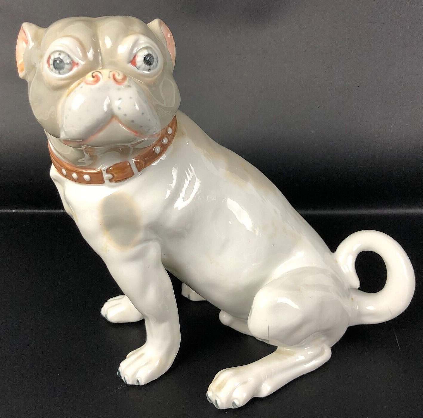 Beautiful Pug Dog Statue Figure Porcelain Hand Painted JAPAN Seymore Mann Museo
