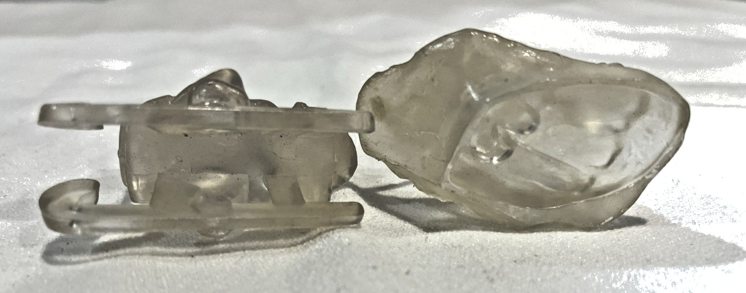Vintage Mid Century Lucite Clear Frosted Christmas Figurines Skiing/Sledding