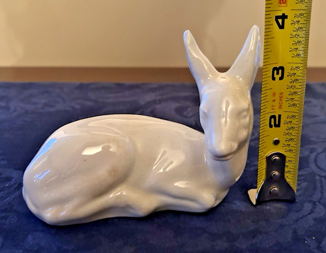 Vintage White Glazed Ceramic Reclining Deer Figurine 4″x4.5′