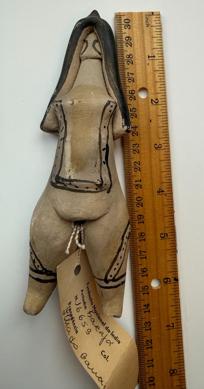 EXC Old Karajá Clay Ritxoko Doll Traditional Fertility Figure Female w FUNAI Tag
