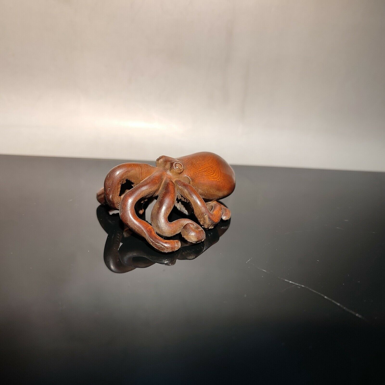 Vintage Wooden Octopus Statue Carving Wood Carved Figure Decor Children Gift Art