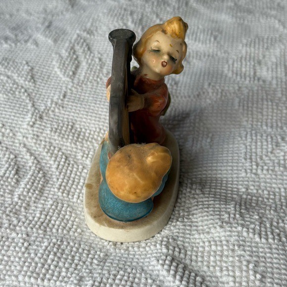 Vintage Ucagco Ceramic Figurine Children Playing Harp Japan Mid Century Decor