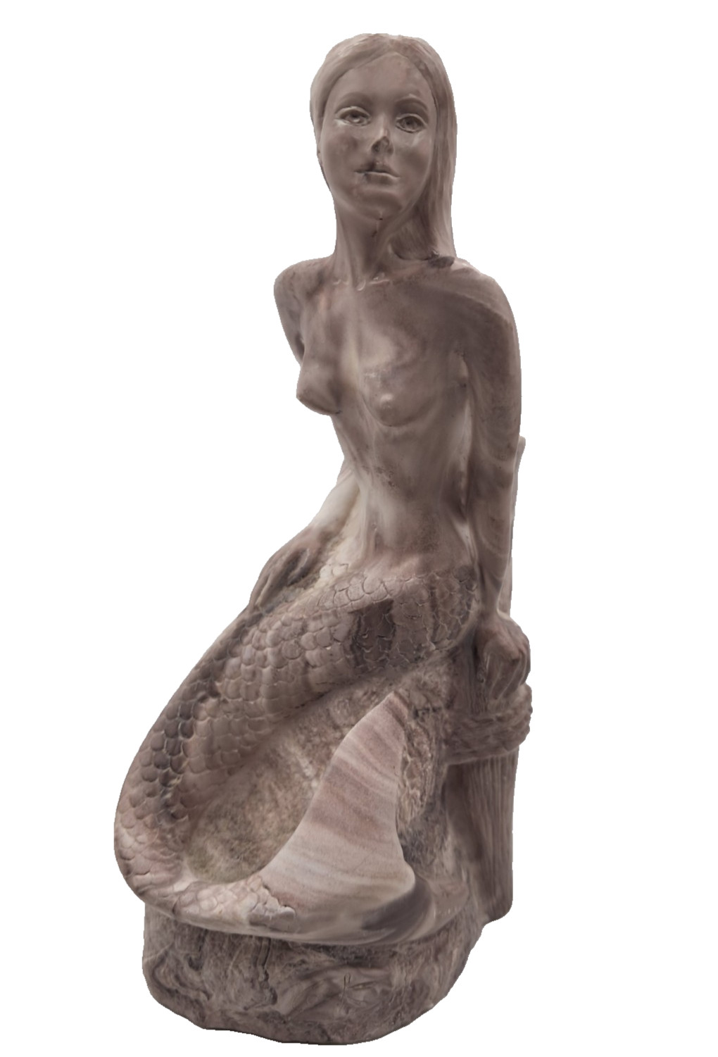 Marbled Stone Color Resin Mermaid Figurine Nautical Decor 7 1/4″ Made USA