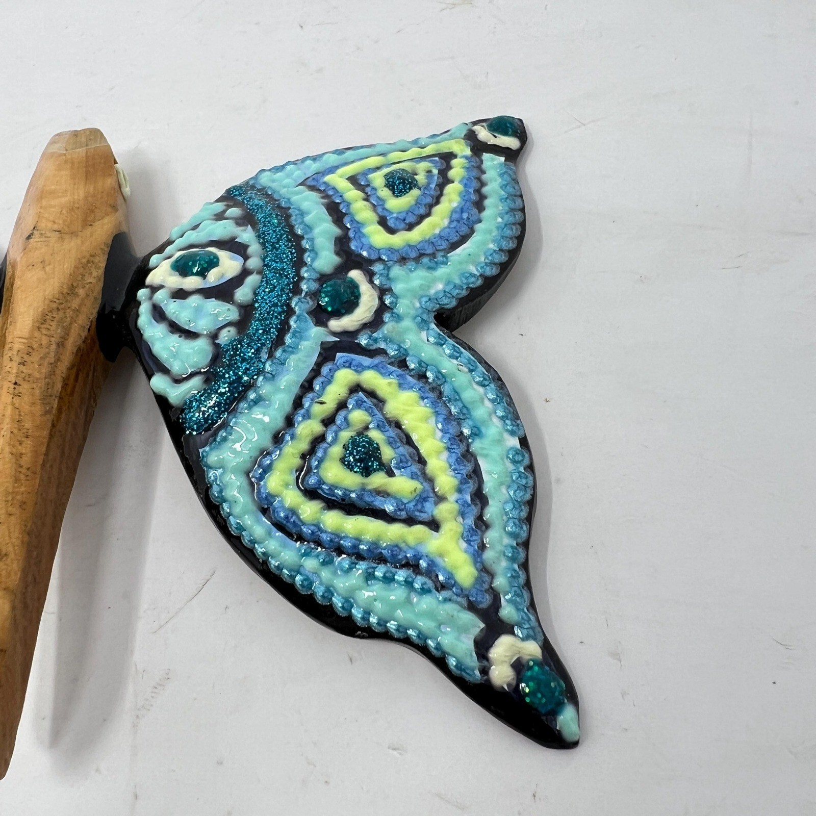 Vintage Carved Wood Painted Butterfly Wall Hanging 5″ Rep. Dominicana