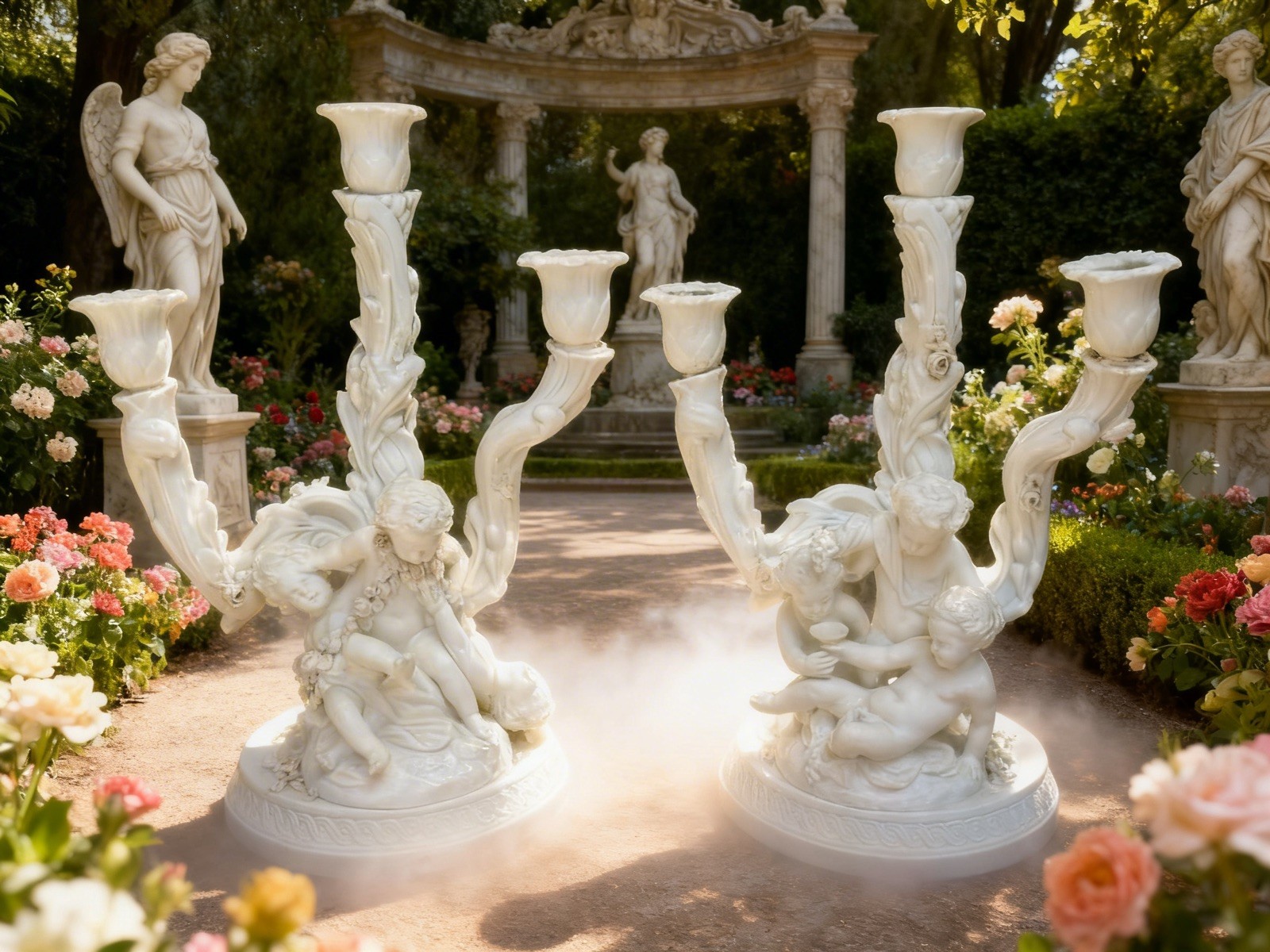 Pair 1950’s Serves Style Porcelain Bisque Candelabras Cherubs Angels See Photos