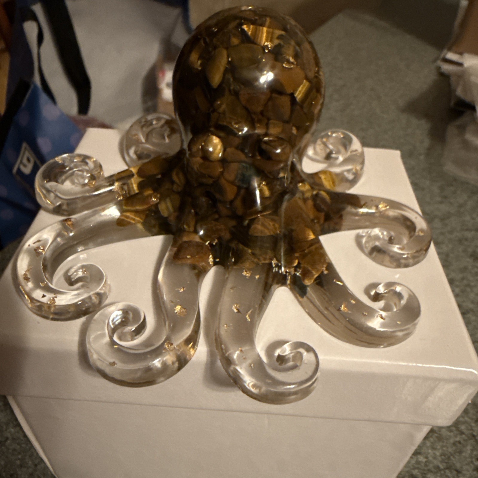 Brown Adorable Crystal W/gold Colored Stones “Octopus” Resin Figurine