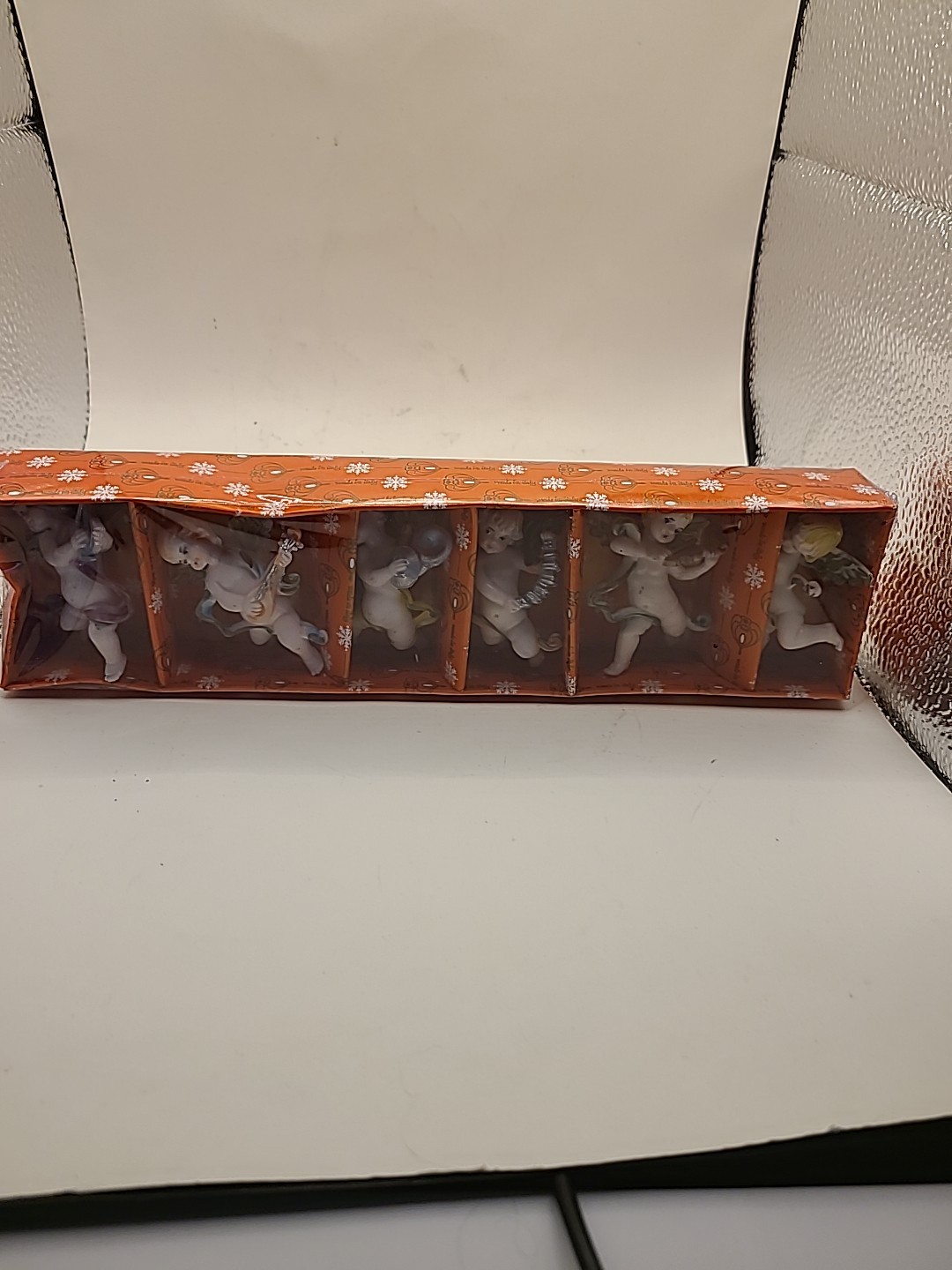 Christmas plastic cherubs with instruments. Made in Italy. NIB. 2.25 in. Vtg.