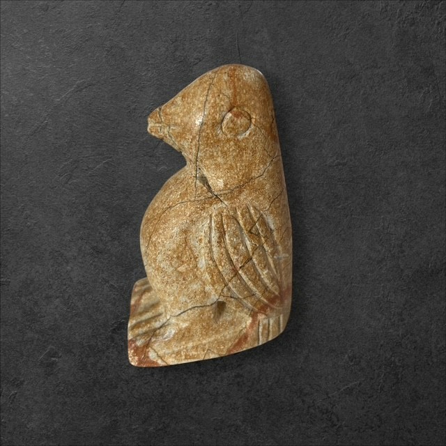 Vintage Hand Carved Soapstone Bird Figurine Statue Tan Brown Stone Art Damaged