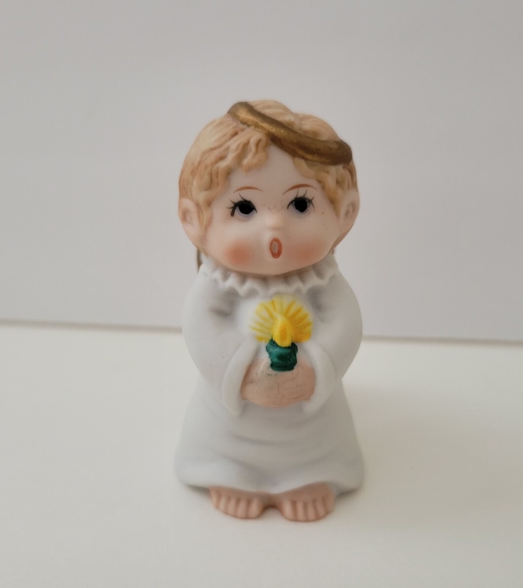 Vtg Russ Berrie Christmas Mini Angel Choral Ceramic Candle Holder Taper Holiday