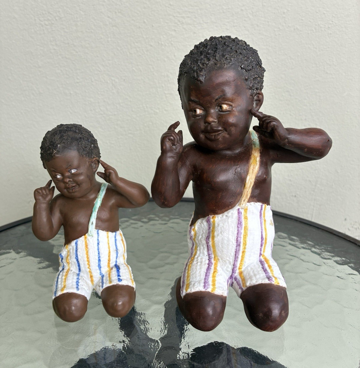 Two Rare Heubach black boys on their knees German bisque piano baby