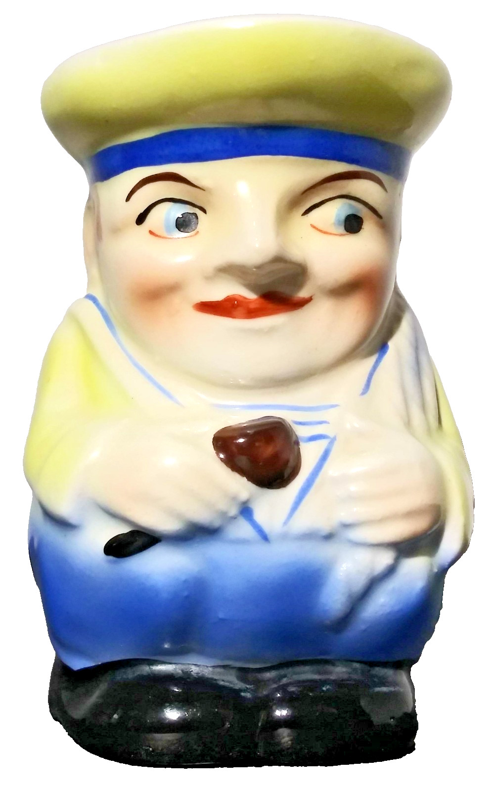 Vintage Hand-Painted Toby Jug Sailor With Pipe 4″ Czechoslovakia Yellow & Blue