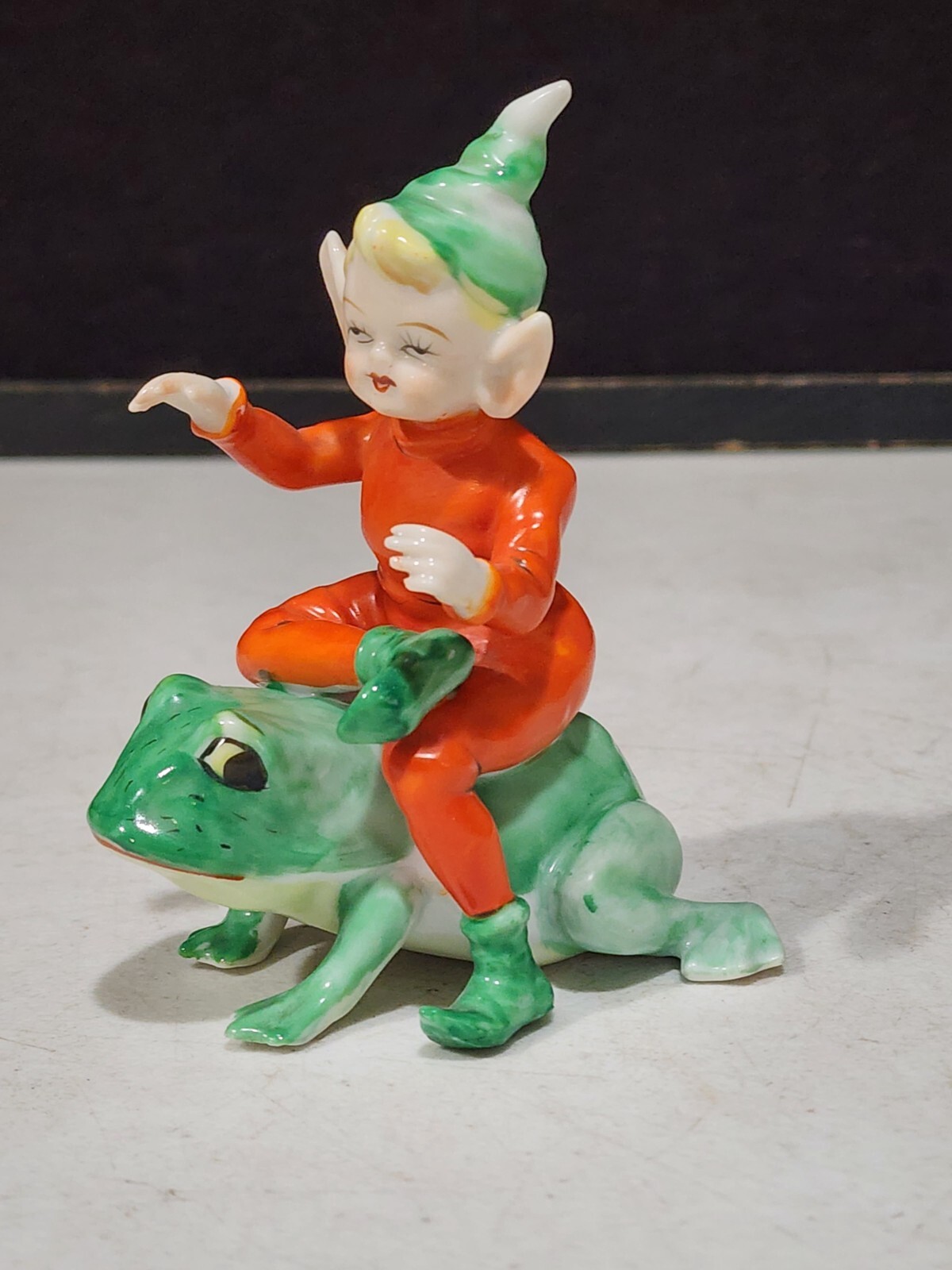 Vintage RARE Lenwile Ardalt Japan Porcelain PIXIE ELF RIDING FROG Figurine