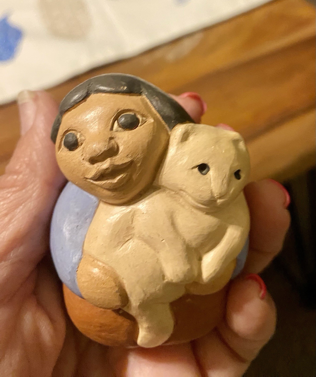 Caryan Ceramic Signed Art Figurine 4.25″ Woman & Cat Chile