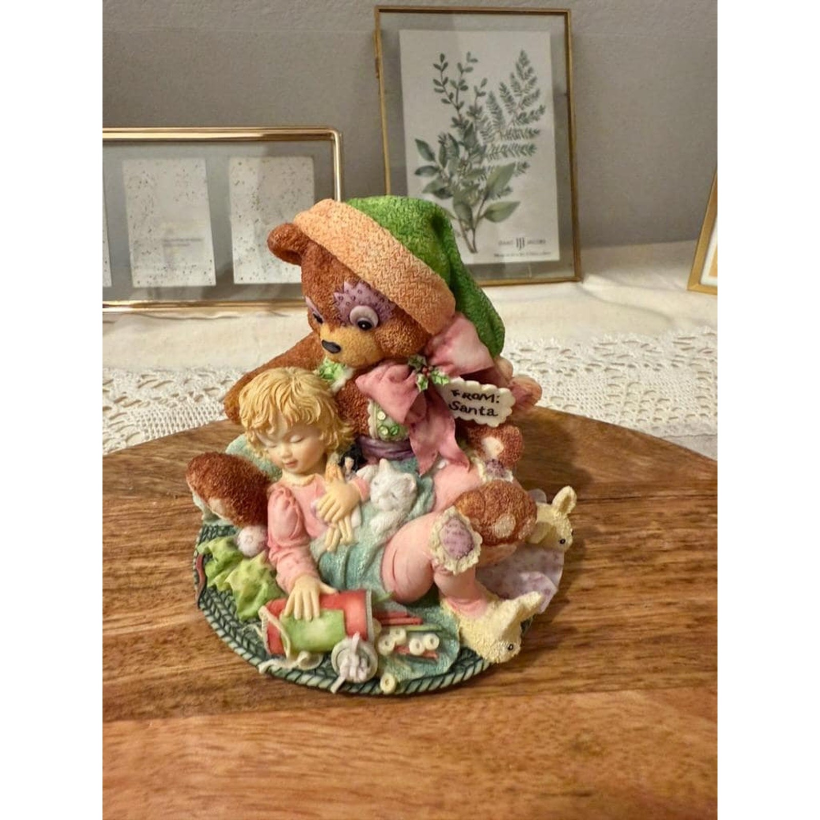 Vintage Hand-Painted Resin Figurine | Teddy Bear & Child Nursery Decor