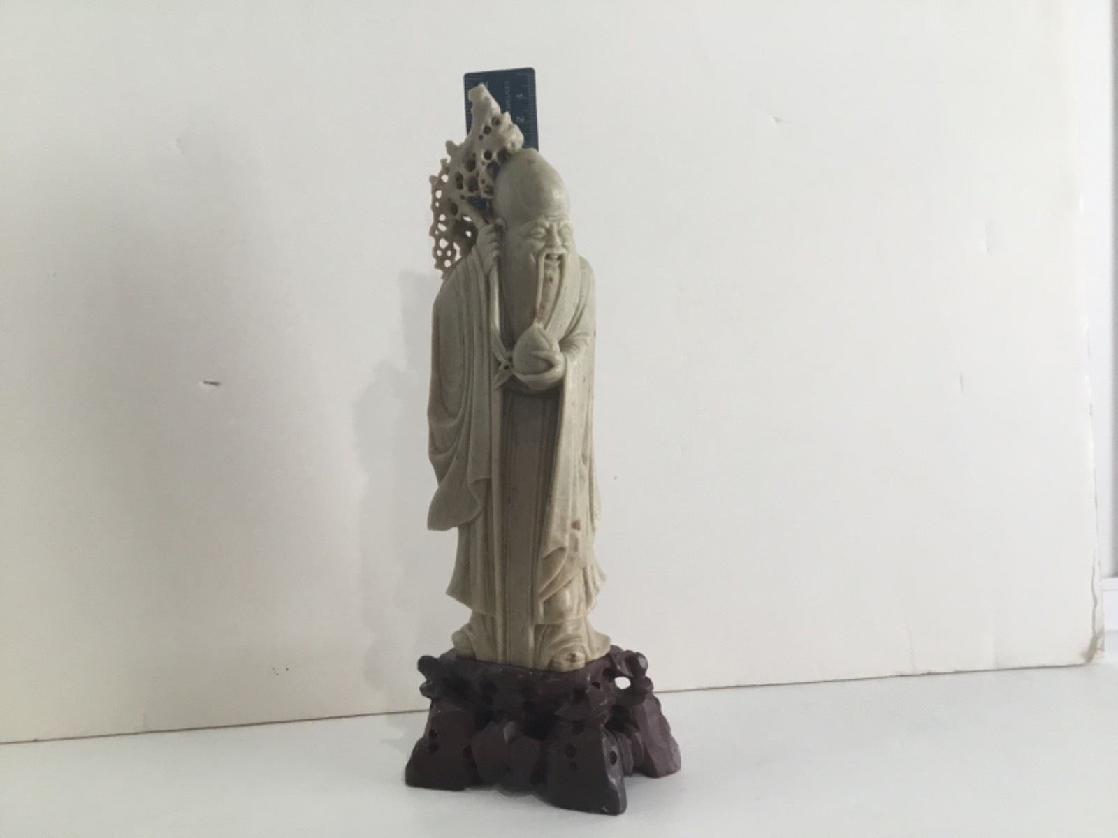 Chinese Figure Hand Carved Soapstone Shou Lao Xing God of Longevity Wisdom 12 in