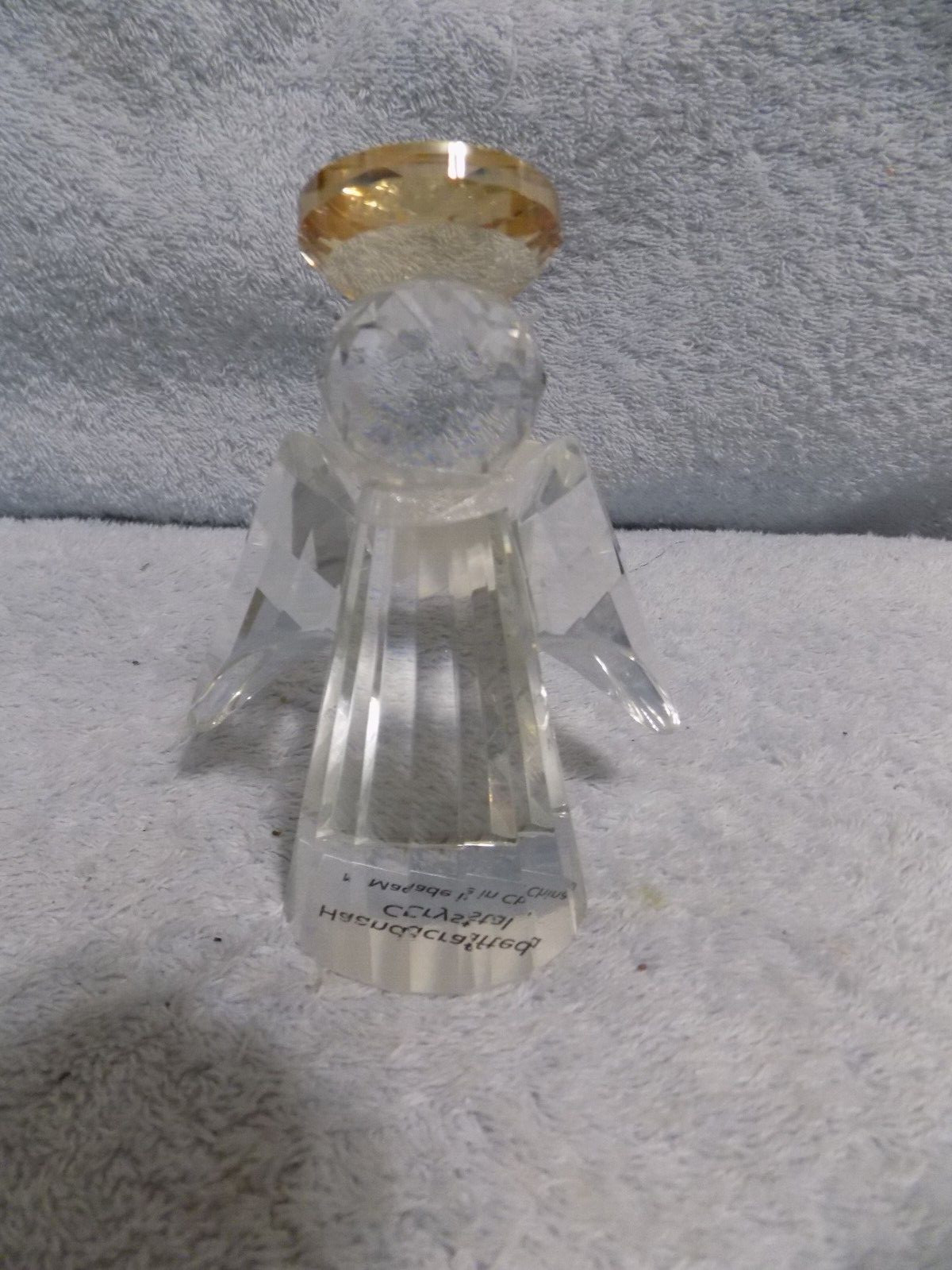 Handcrafted Crystal Angel Figurine With Gold Halo New No Box 4.25″ Tall