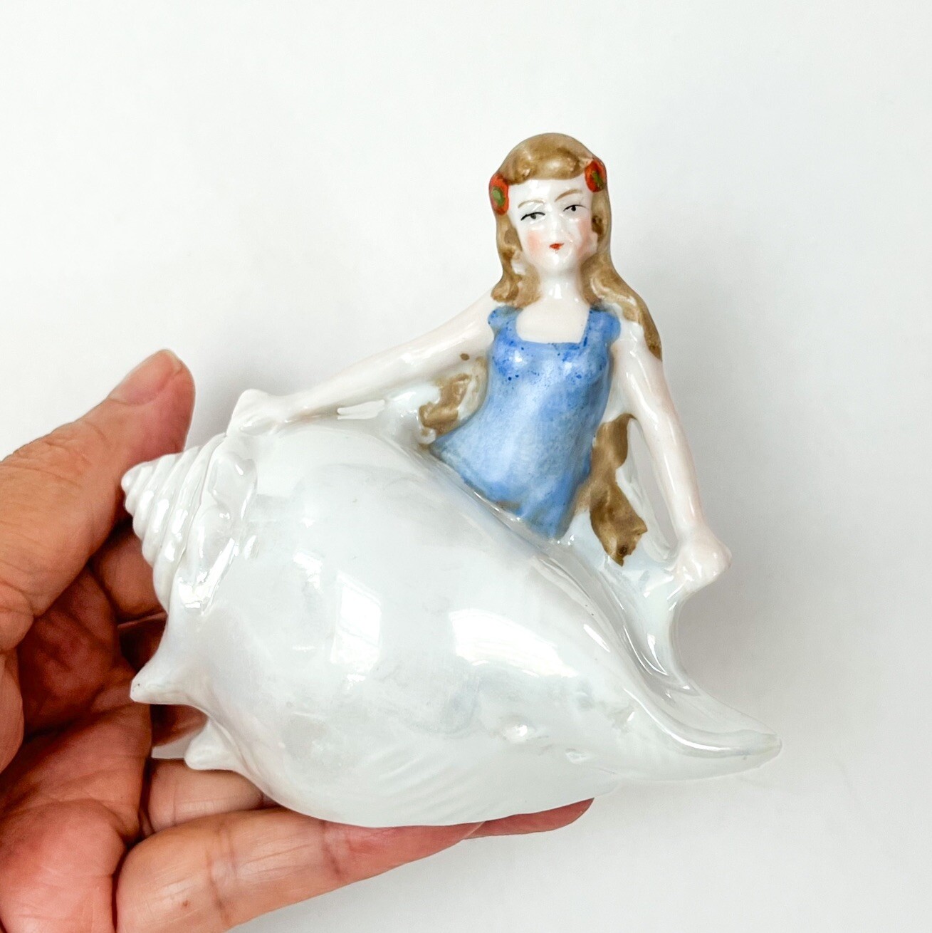 Vtg Bathing Beauty Lady Woman Mermaid Figurine Porcelain Luster Art Deco Germany