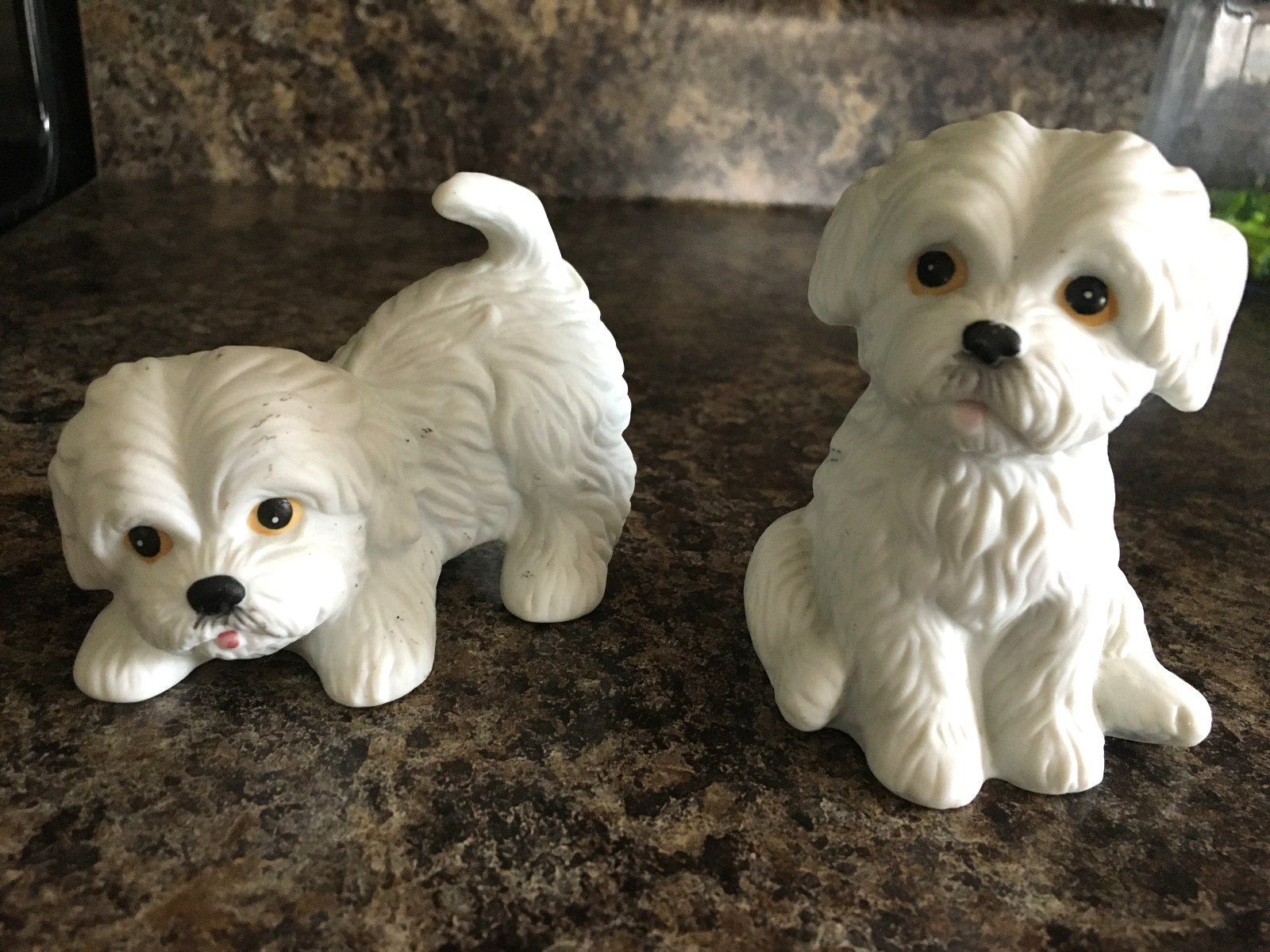 Vintage Homco Maltese Puppies #1411 White Figurines Set Of 2 Porcelain 3.5 in.