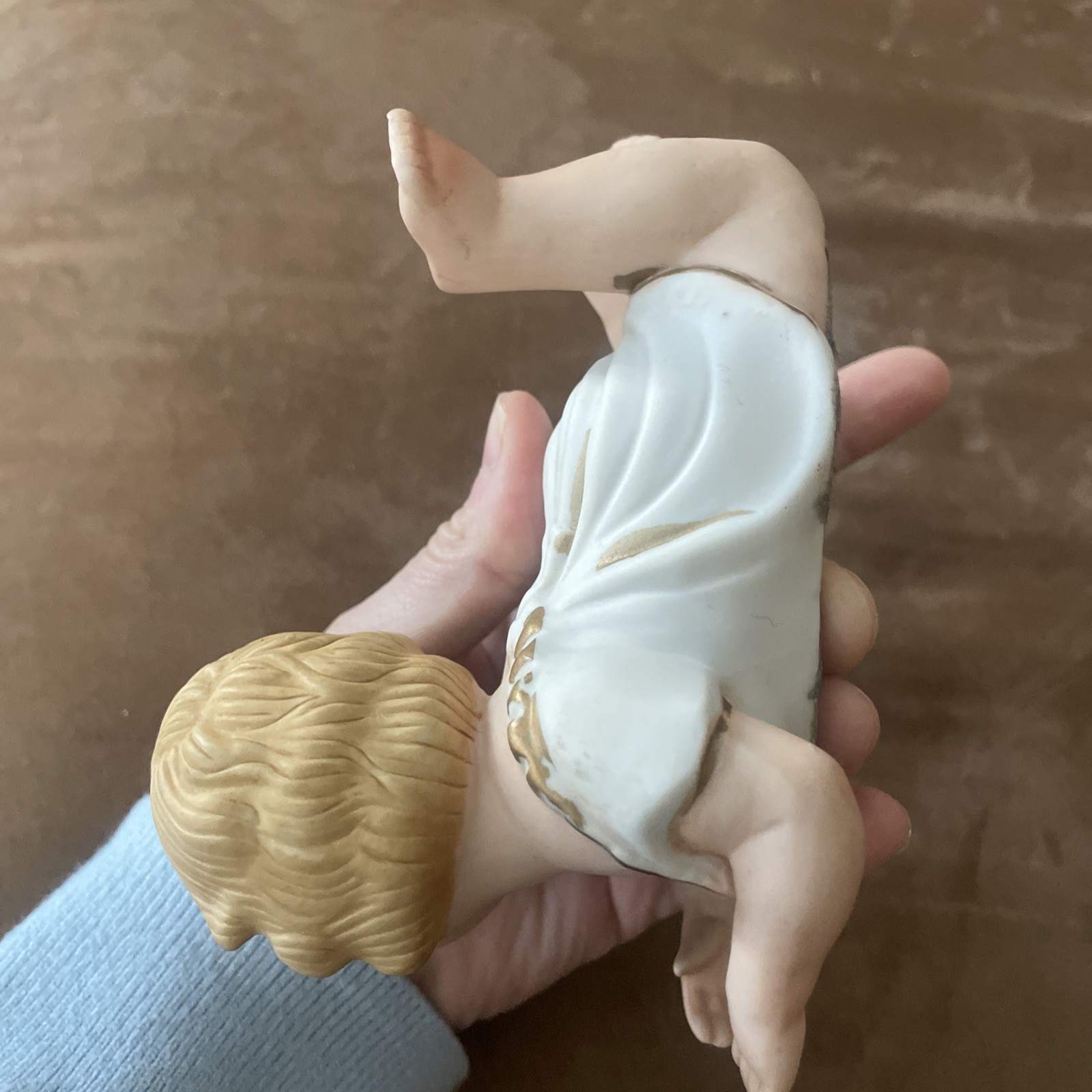 Vintage Piano Baby Figurine Hand Painted LEGO Sweet Bisque Porcelain 6″ Taiwan