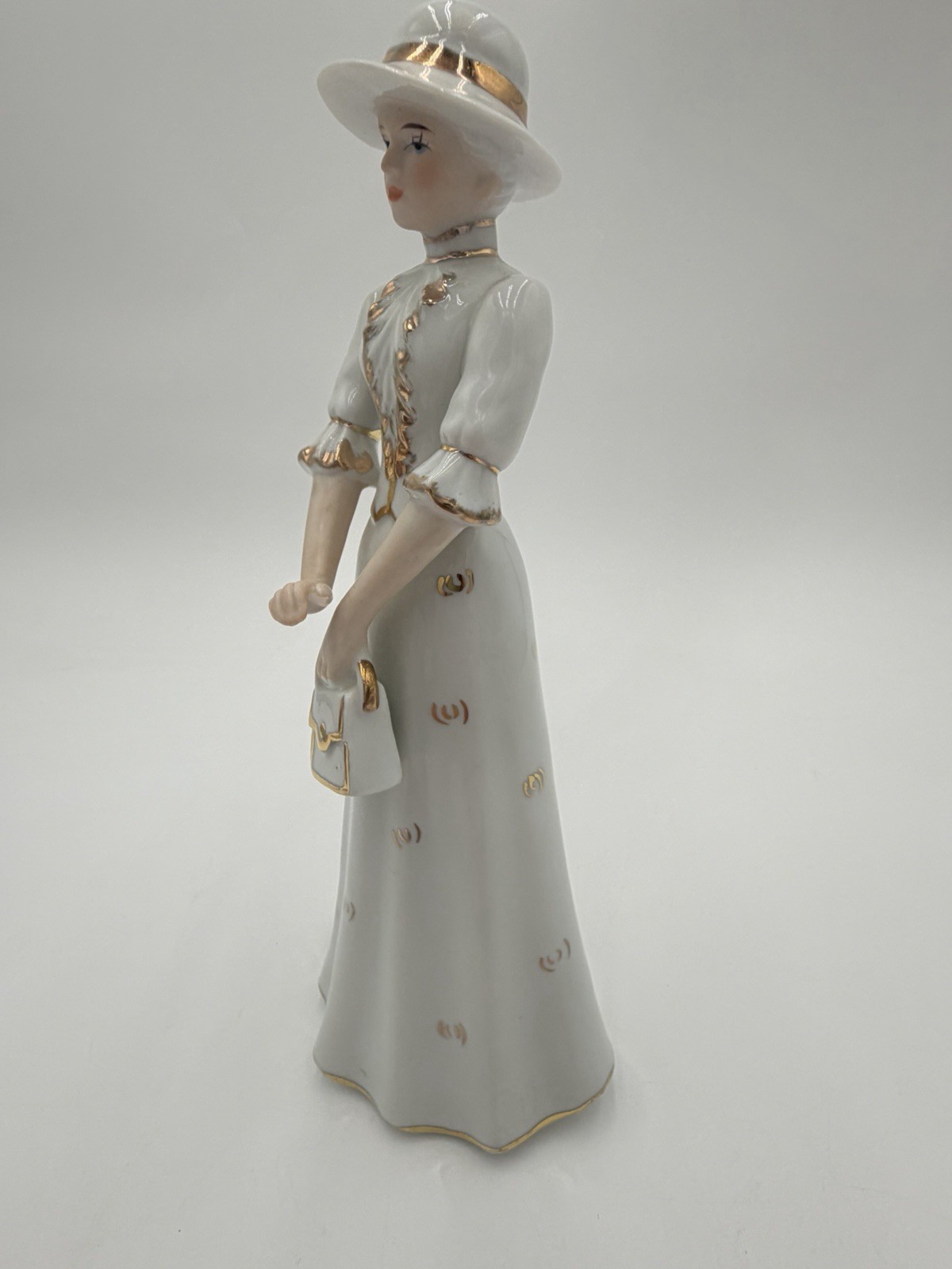 Vtg Piero Elegant Lady w/ Purse- Gold Trimmed Porcelain Figurine *SEE PHOTOS*