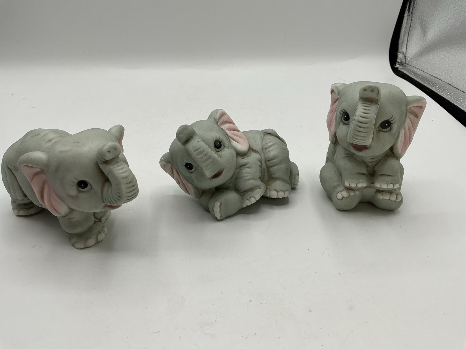 Vintage Home Interiors Homco Baby Elephant Porcelain Figurines # 1400 Set of 3 K