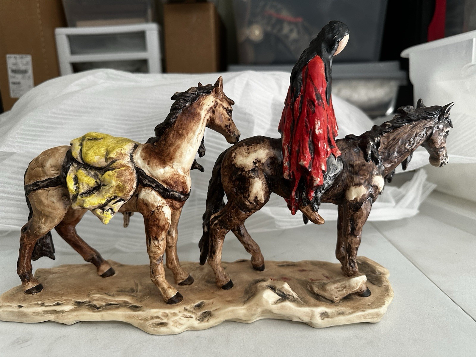 Goebel W. Germany DeGrazia Figurine 1988 ‘Alone with Two Horses’ 14″ x 8.5″ Tall