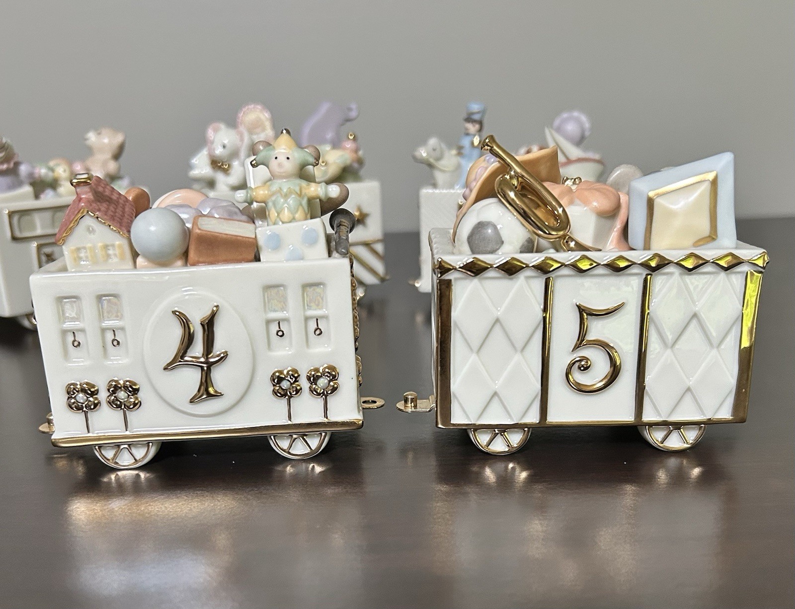 LENOX 7 pc Happy Birthday Express Train Ivory Fine China 24k Gold Hand Painted