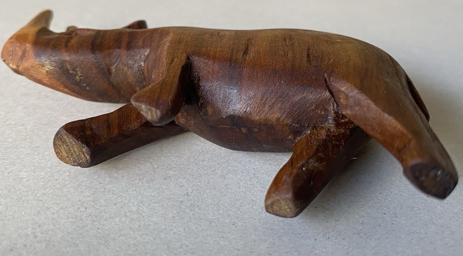 Carved Solid Timber Vintage Wildlife Figurines Hippo 15cm & Rhino 9cm