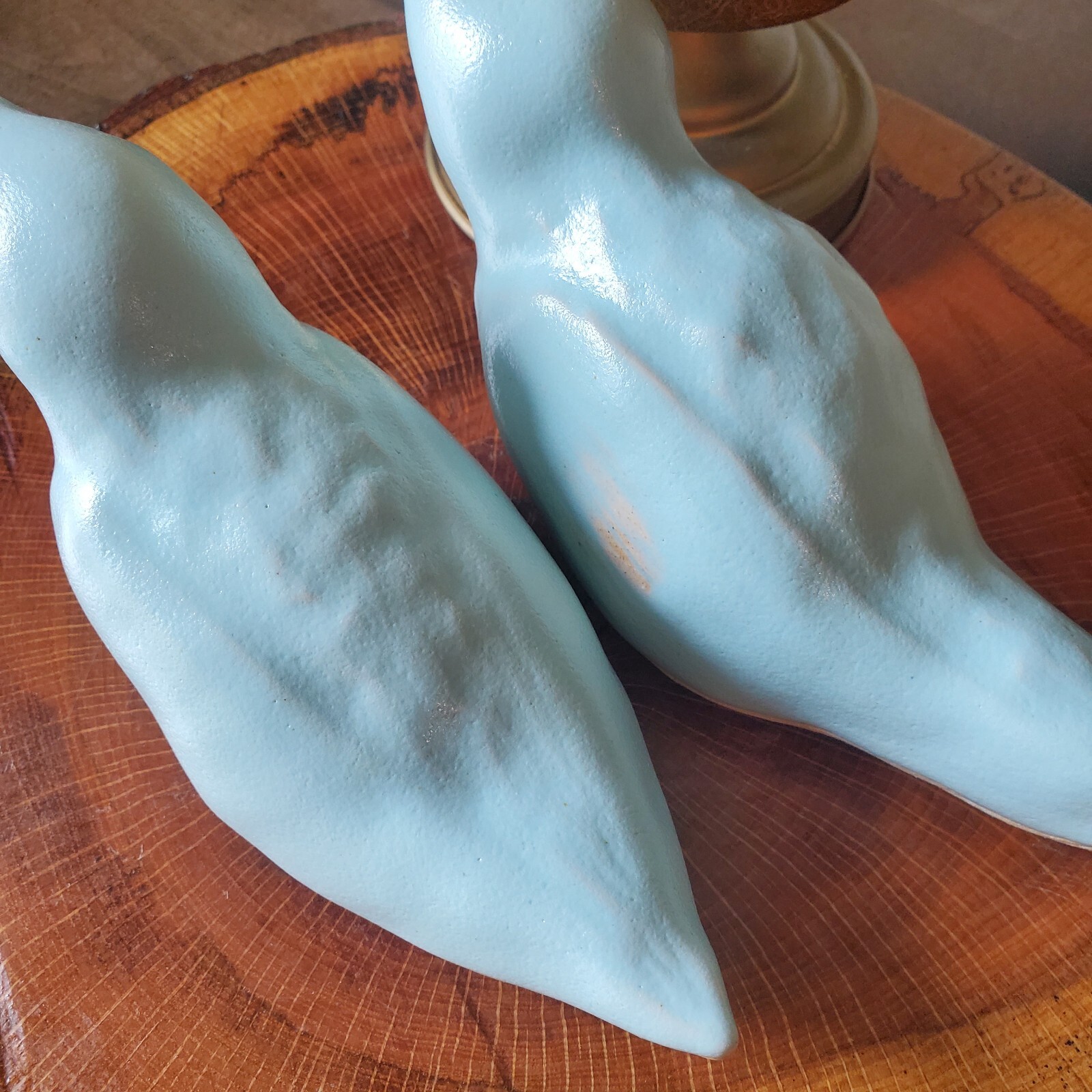 Pair of Art Pottery Bluebirds Handmade Stamped Rustic Matte Glaze Cottage Core