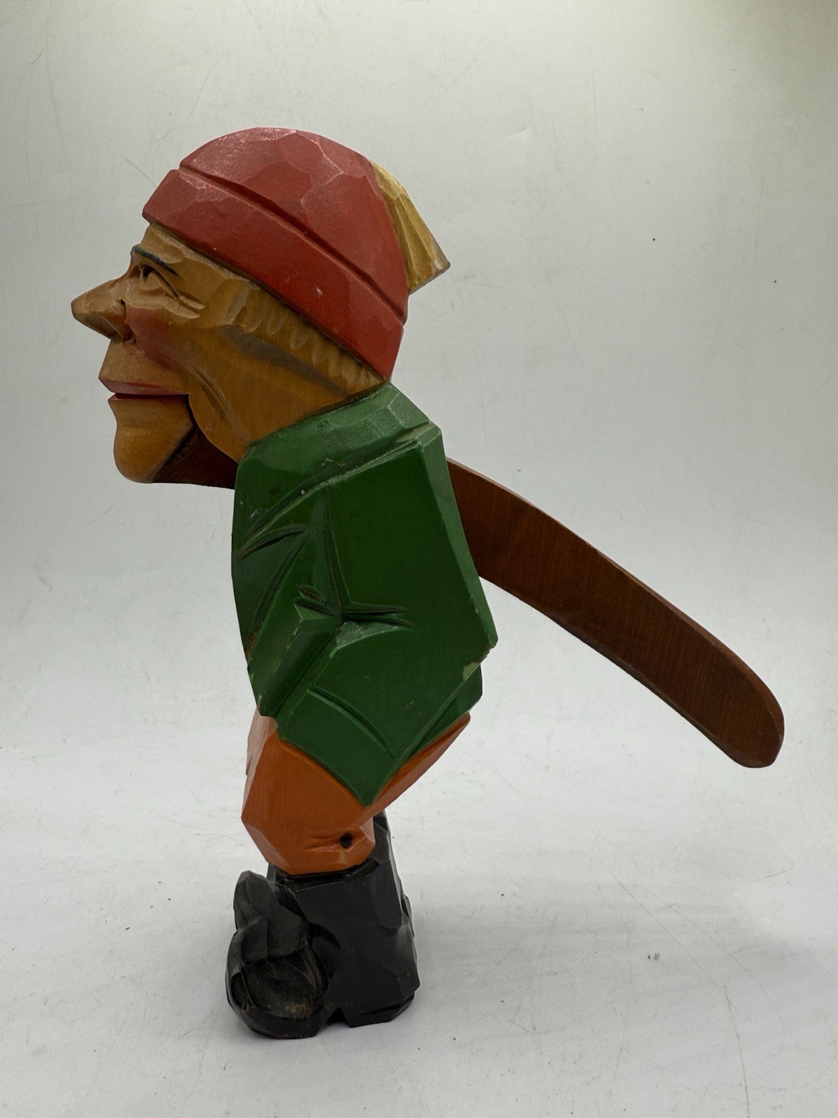 Hand Carved Rustic Red Hat Fisherman Nutcracker Nearly 9″ Figurine Nautical