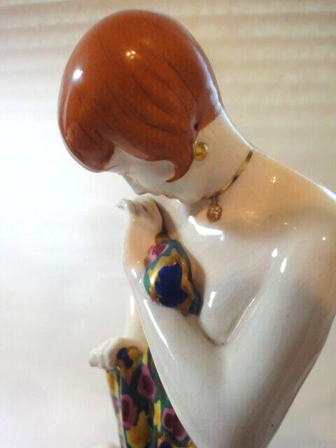 Large Scarce Vintage Royal Dux Art Deco Lady With Dog Figurine, 15.5 in