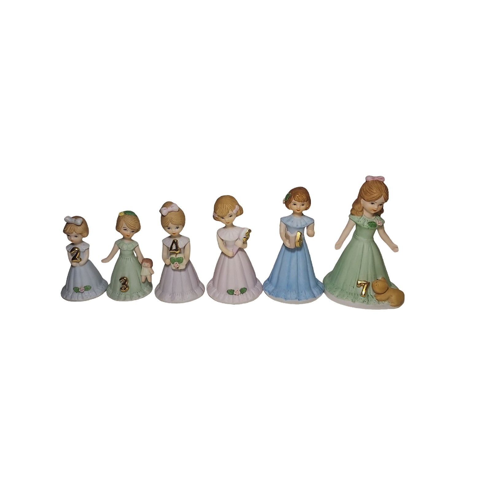 Growing Up Birthday Girls Figurines Set of 6 – Ages 2-7 – Enesco 1982 – SEE DESC