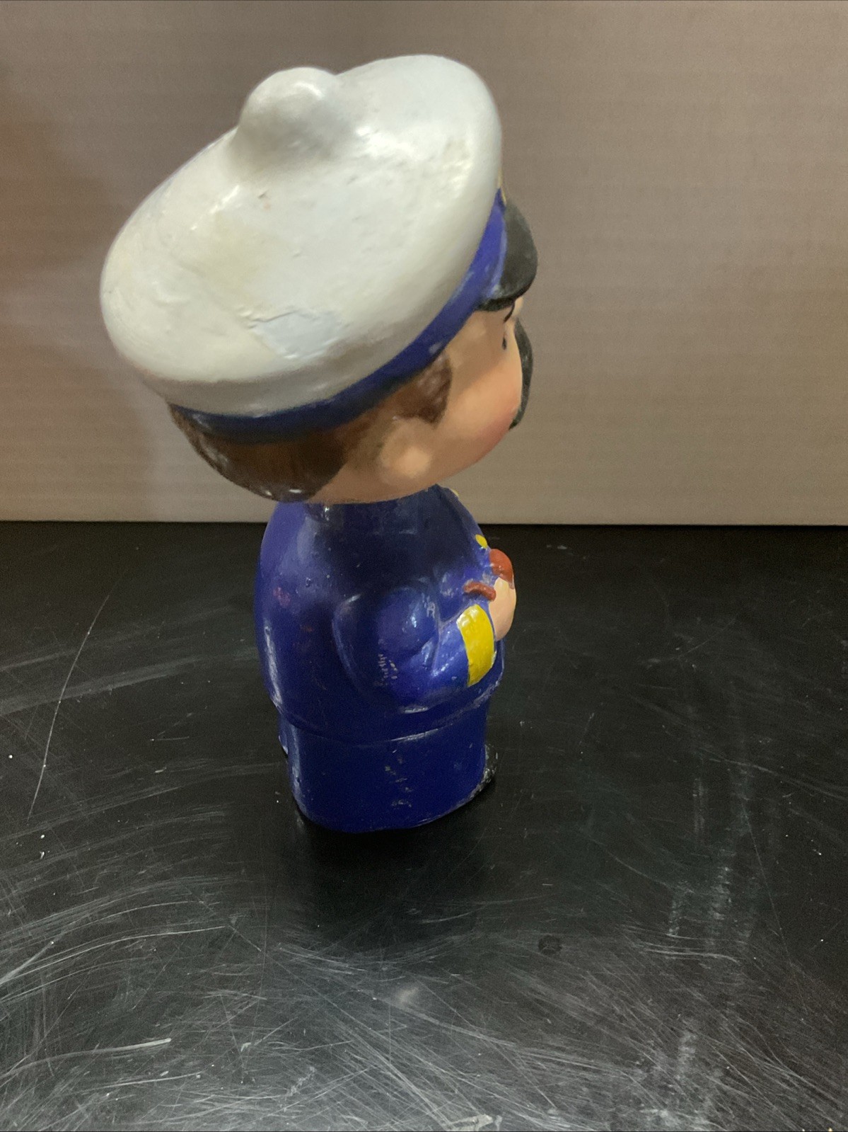 Vintage 1950s Paper-Mâché Bobblehead Nodder Ship Captain Figurine Holding Pipe