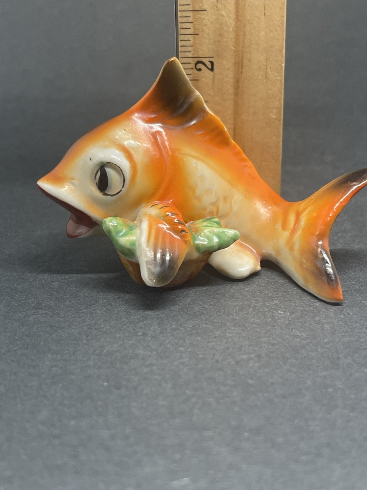 Vintage Anthropomorphic Orange Goldfish Koi Fish w/ Basket Figurine Japan