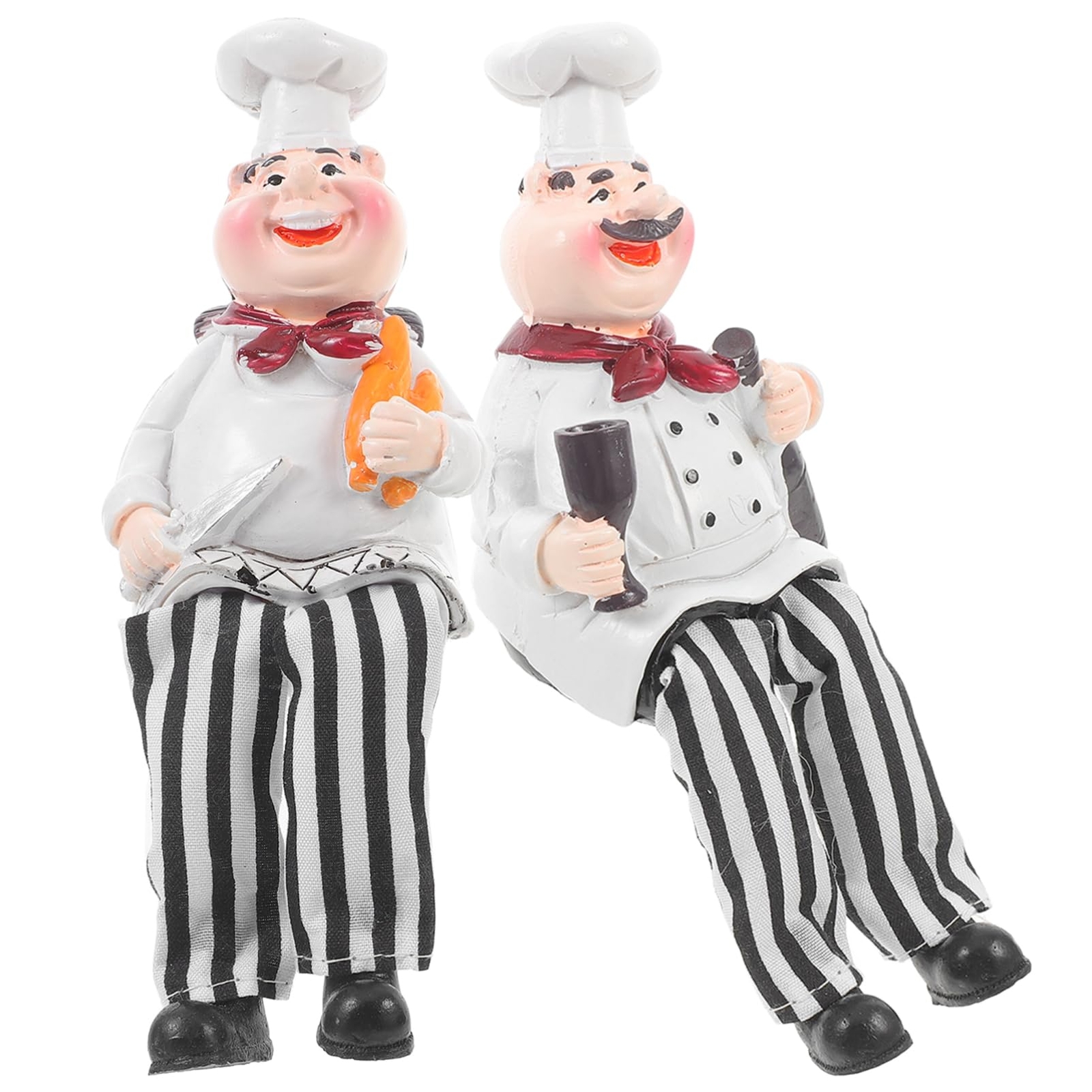 Set of 2 Home Kitchen Decor Chef Figurines Bread Wine with Dangling Legs Shel…