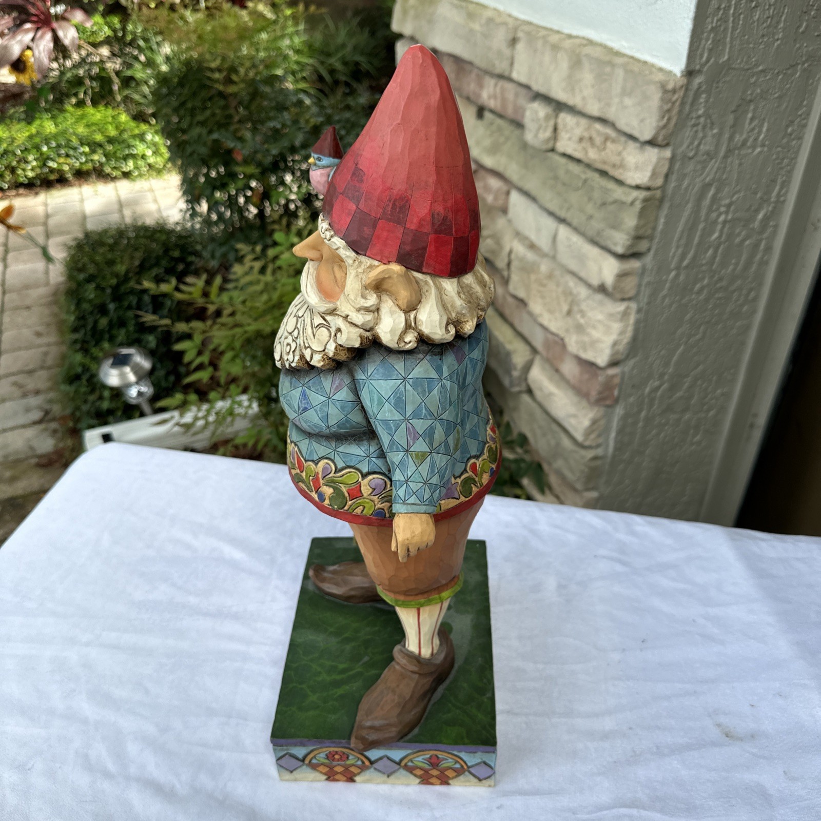 Jim Shore Garden Gnome Elf Blue Bird Staff Large 19″ #4007763 Indoor Outdoor