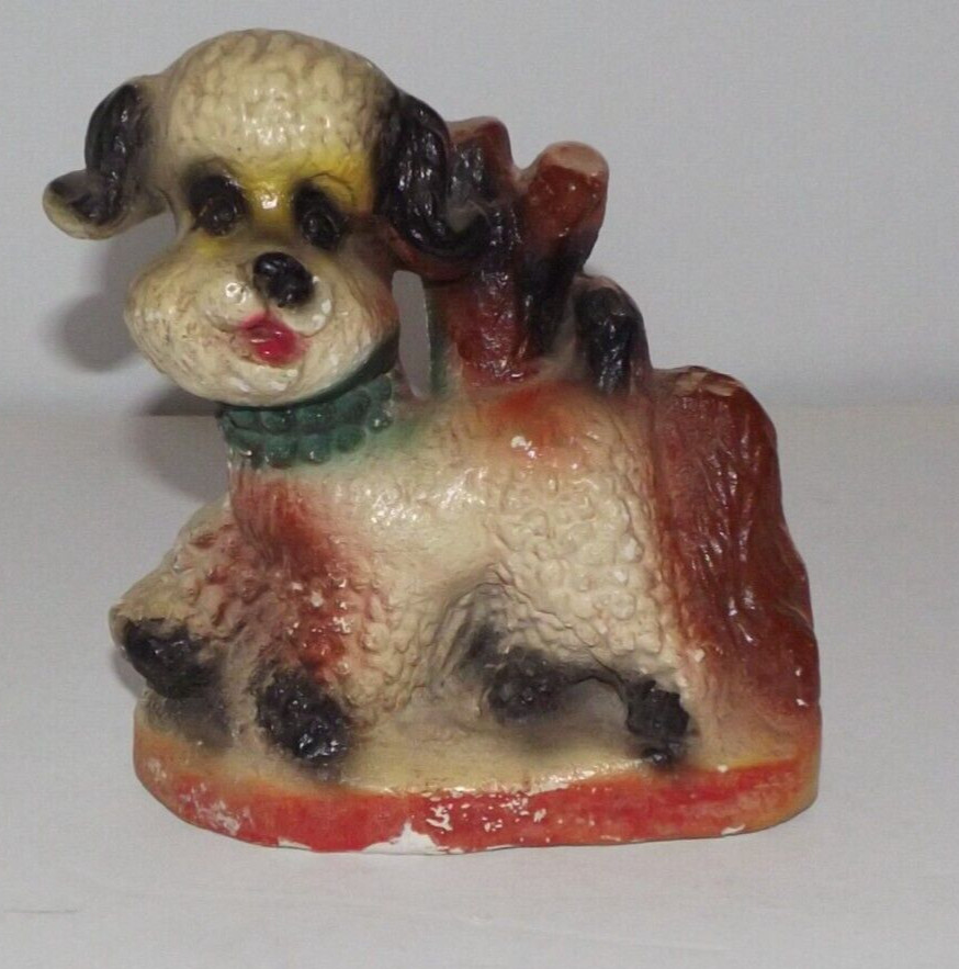 Vintage Chalkware Plaster Dog Poodle Bookend Flat Back Figure