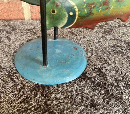 Vtg. Iron Stork & Fish Pendulum Balance Toy Skyhook Counterbalance Folk Art 20″