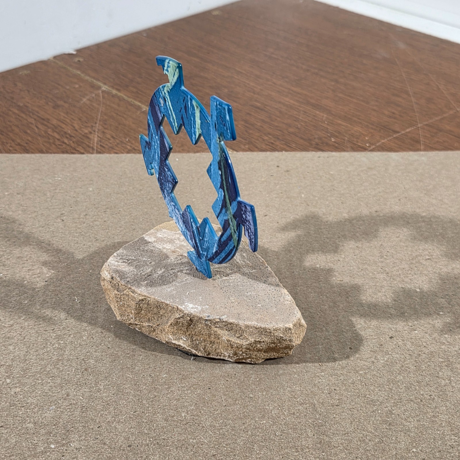 Petroglyph Turtle On Sandstone Base Southwestern Home Cabin Decor Metal & Stone