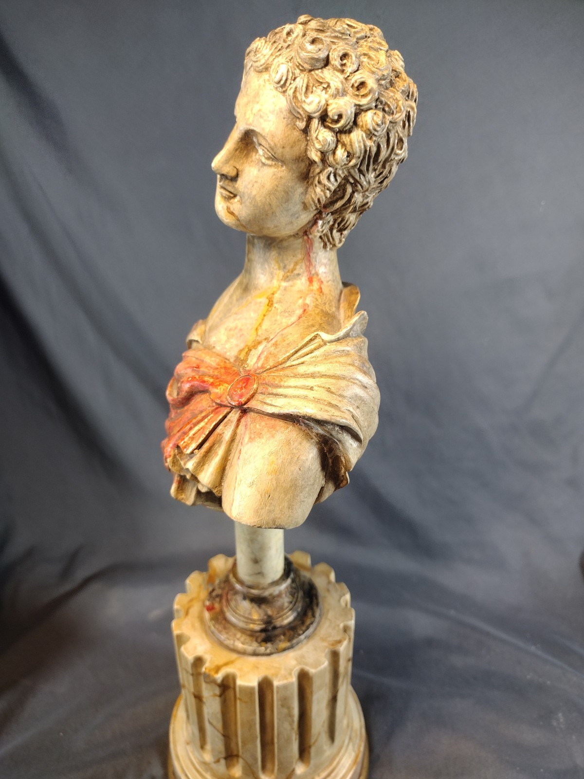 Vintage ’80s Spelter Apollo / Caesar Pop Art Bust Faux Marble Column Retro